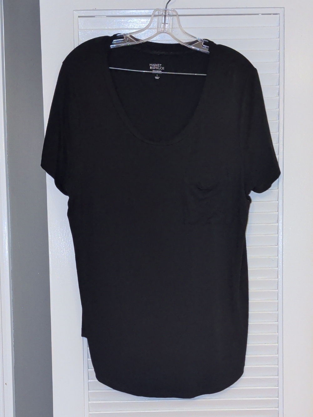 Market & Spruce Black Scoop Neck Pocket Tee - Short Sleeve